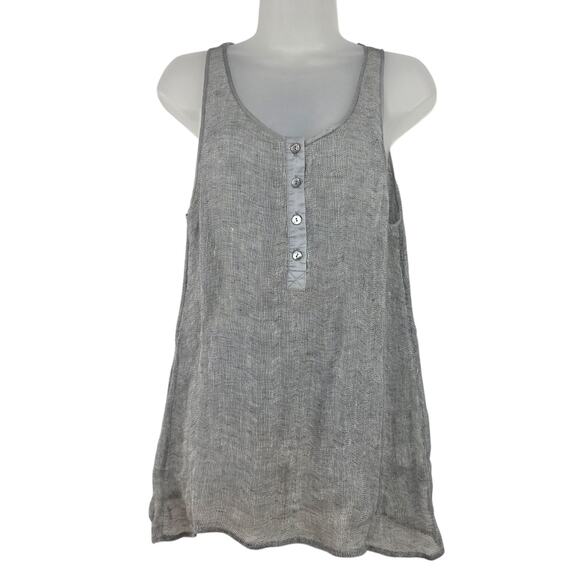 Eileen Fisher P Small Gray Silver Woven Linen Mesh Henley Sleeveless Tunic Top - Picture 1 of 6